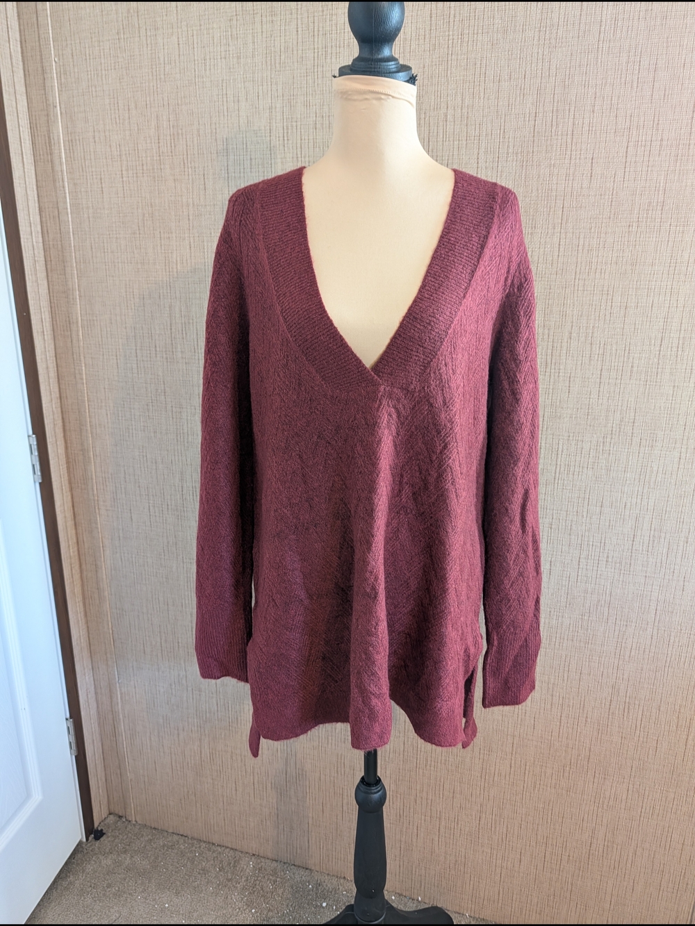 Chico's V-Neck Knit Sweater in Burgundy